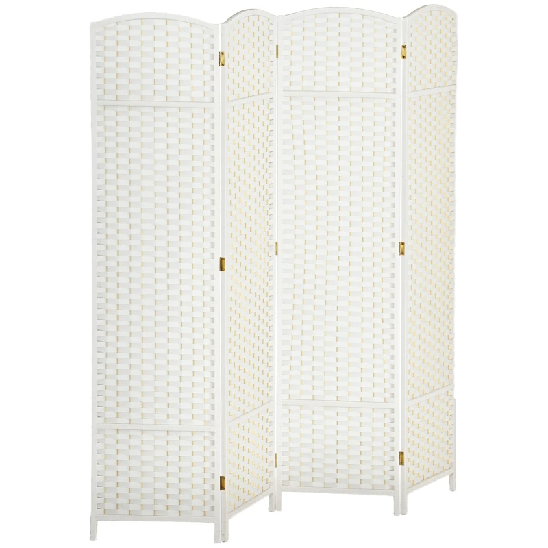 HOMCOM Paravent interieur en bois 4 panneaux 160 x 170 cm séparateur de pièce pliable pour salon, chambre à coucher, blanc