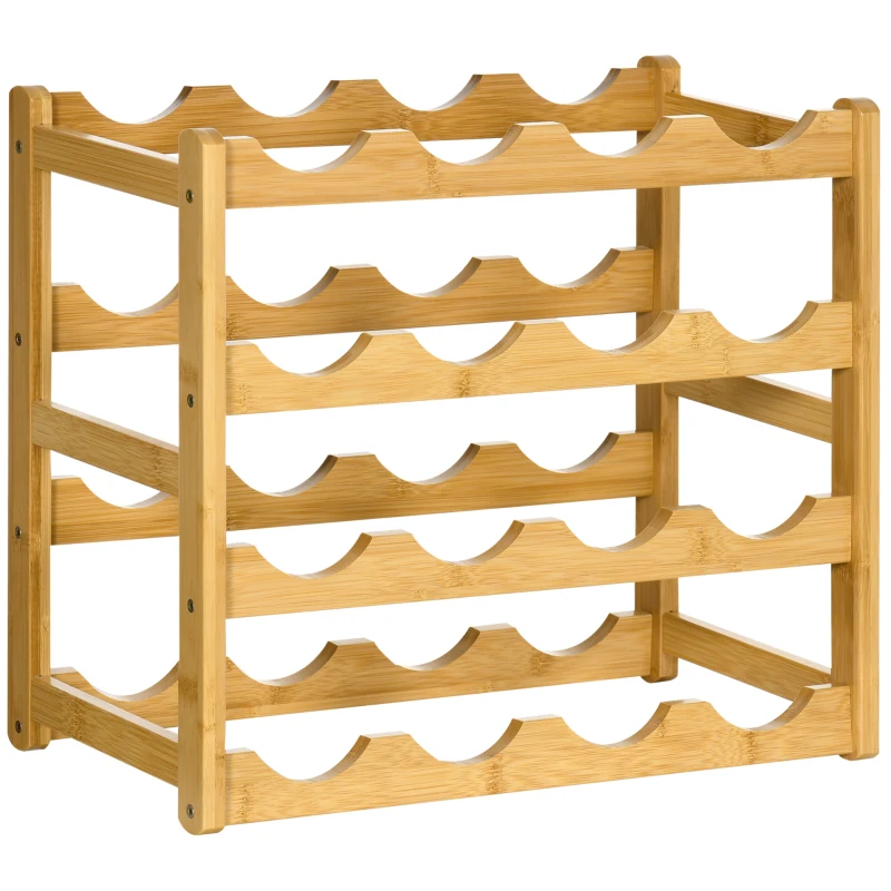 HOMCOM Weinregal aus Bambus für 16  Weinflaschen, 4 Regale, 43 cm x 23,5 cm x 38 cm Natur