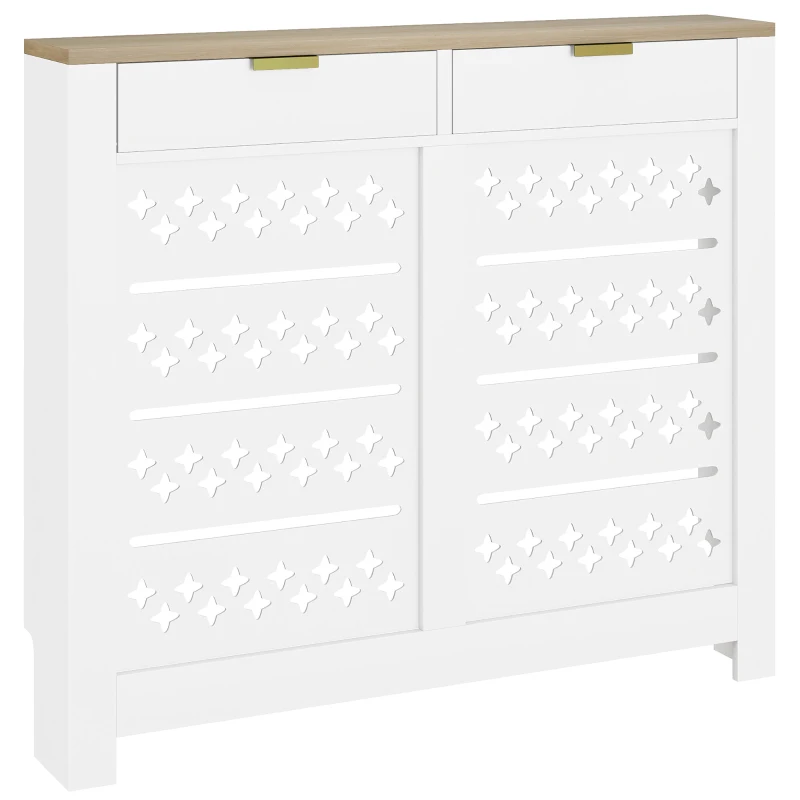 HOMCOM Couvercle de radiateur, cache radiateur avec placard rabattable et étagère supérieur, 108 x 19 x 95,5 cm, blanc
