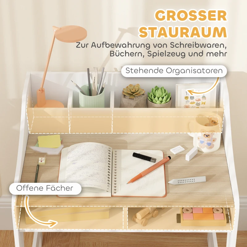 AIYAPLAY Kinder-Schreibtisch-Set mit Stauraum, offene Fächer, Stuhl, 3-8 Jahre, Holz