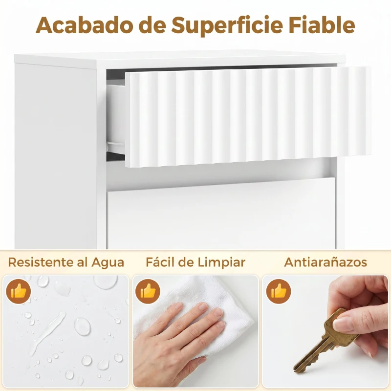 HOMCOM Armario de Baño Alto con Cajón Diseño Acanalado Estante Ajustable Estantes Abiertos para Espacios Pequeños Blanco