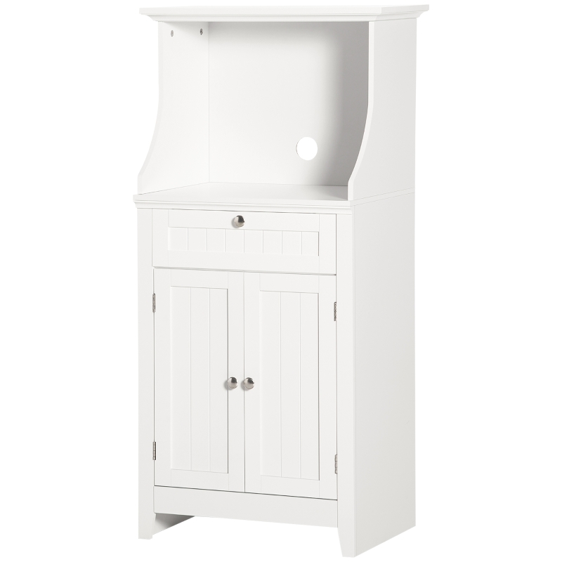 HOMCOM Meuble armoire micro-ondes pour cuisine avec 1 tiroir, 2 Portes 60 x 40 x 122,5 cm - MDF - Blanc