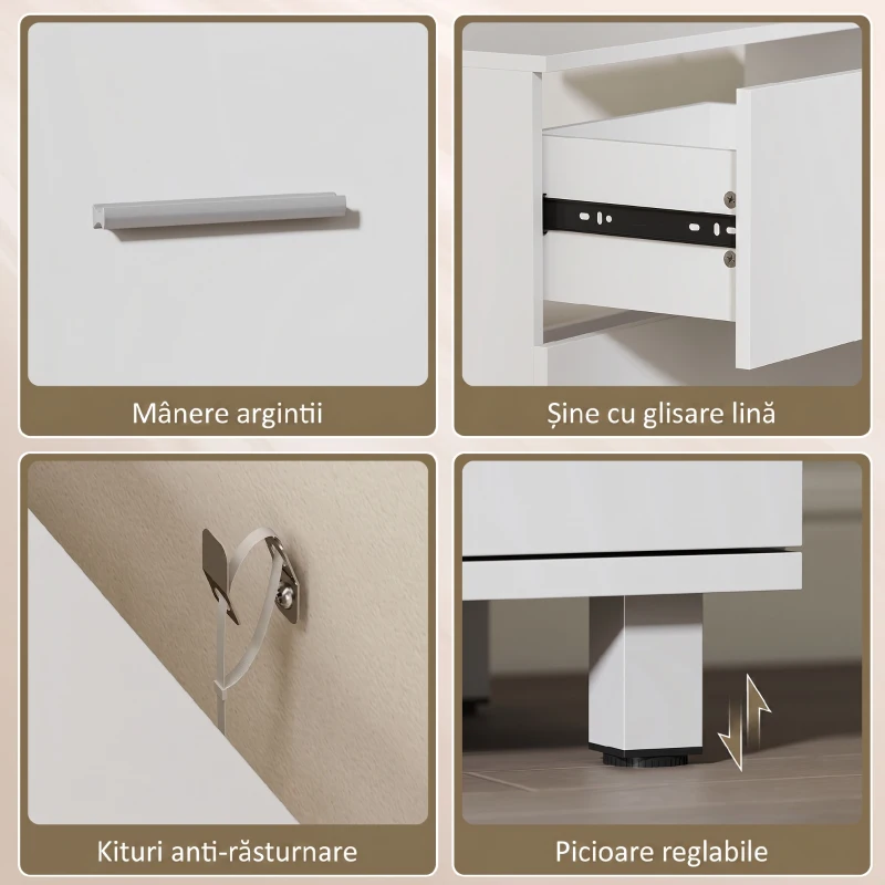 HOMCOM Dulap Modern pentru Baie sub Chiuvetă cu 2 Sertare și Separatoare pentru Chiuvetă Fără Picior, 80x30x60 cm, Alb