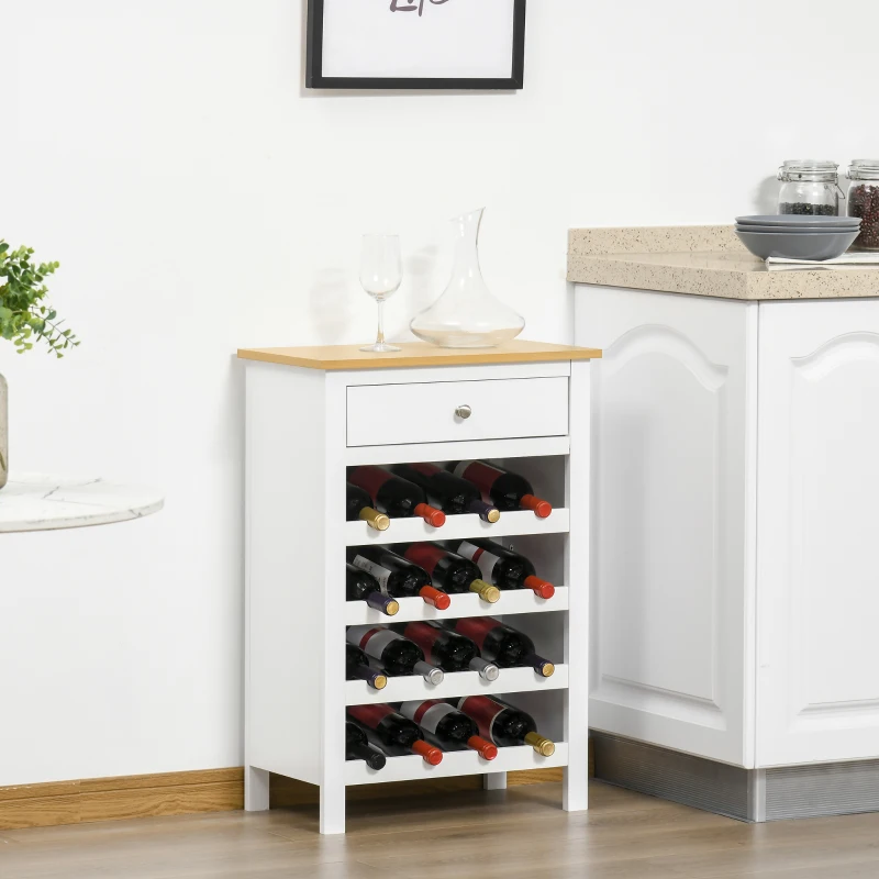 HOMCOM Meuble range-bouteilles capacité 16 bouteilles avec tiroir - MDF - 55 x 30 x 80 cm