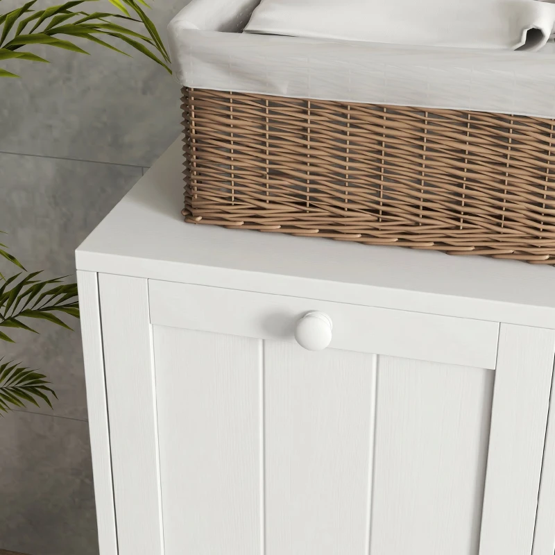 kleankin Meuble salle de bain avec panier à linge, armoire salle de bain en bois avec 2 portes et 2 paniers, 66x33x68cm, blanc