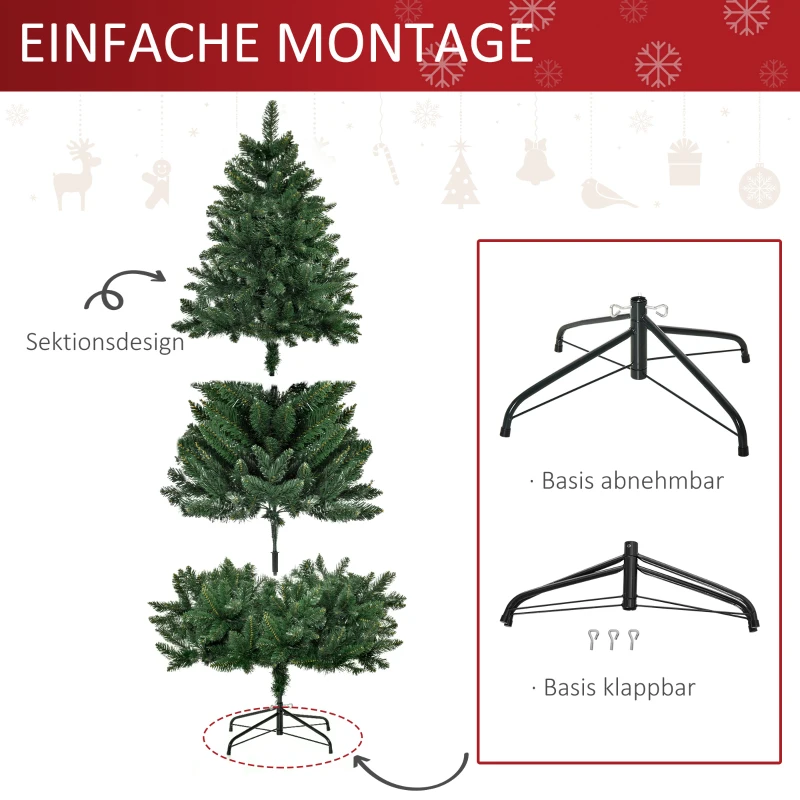 HOMCOM Kunstkerstboom 180 cm met 724 Takken en Metalen Standaard voor Binnengebruik