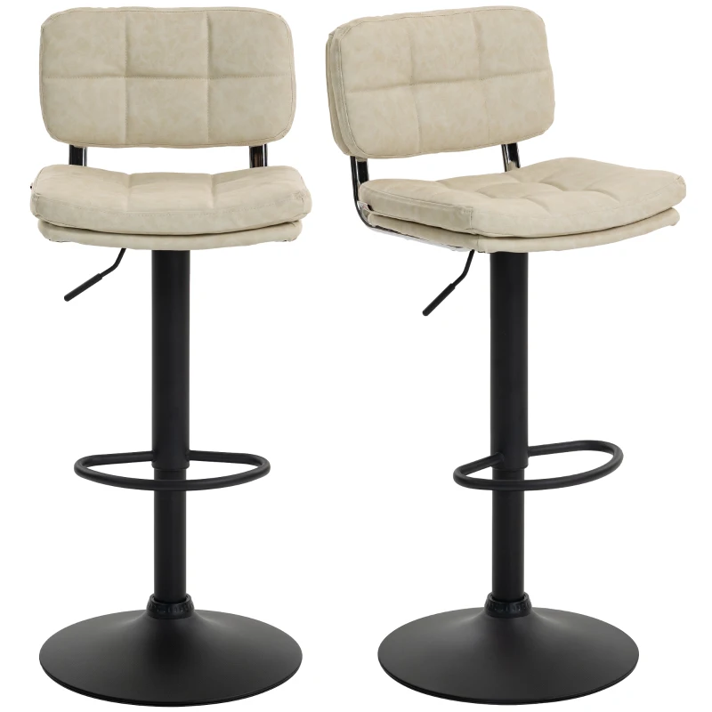 HOMCOM Lot de 2 tabourets de bar Vintage capitonné - pivotant, réglable - repose-pied - revêtement synthétique crème
