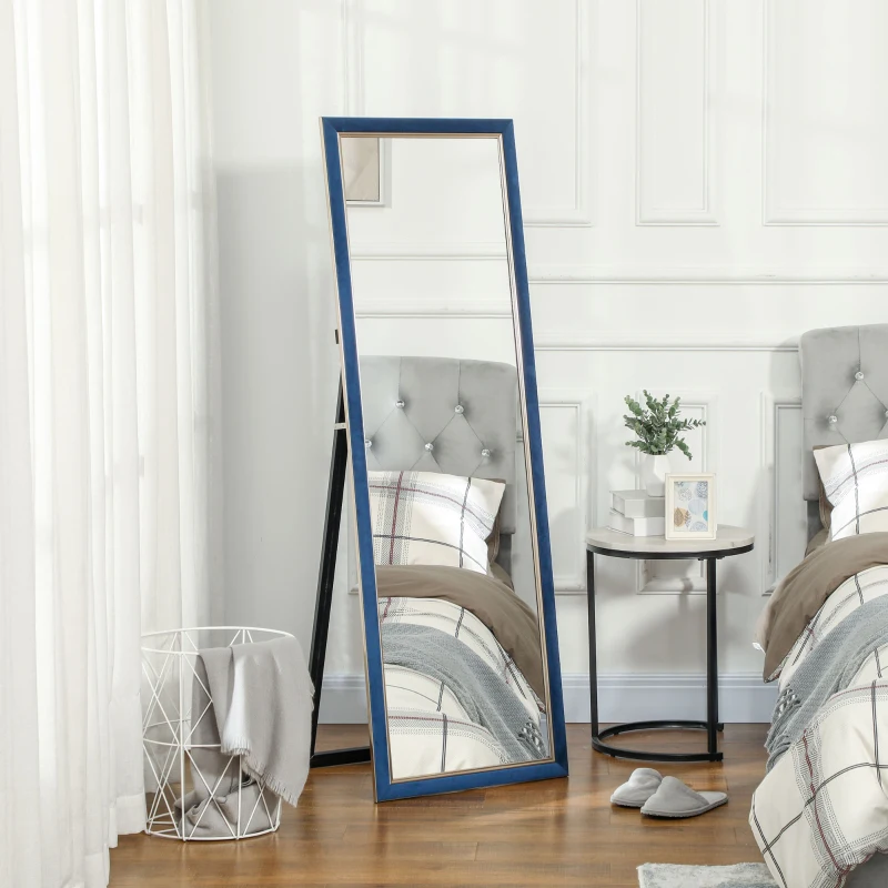 HOMCOM Espejo de Cuerpo Entero 150x50 cm con Marco en Terciopelo y Soporte para Salón Dormitorio Azul