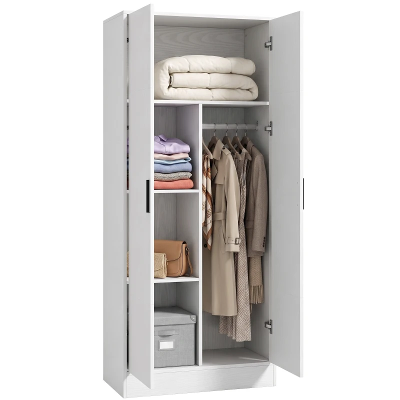 HOMCOM Roupeiro Moderno para Quarto com Barra para Pendurar e Prateleiras 70x37x164 cm Branco