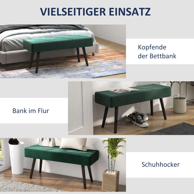 HOMCOM Zitbank Gestoffeerde Bank Bedbank, Fluweeloptiek, 100 x 36 x 45 cm, Groen