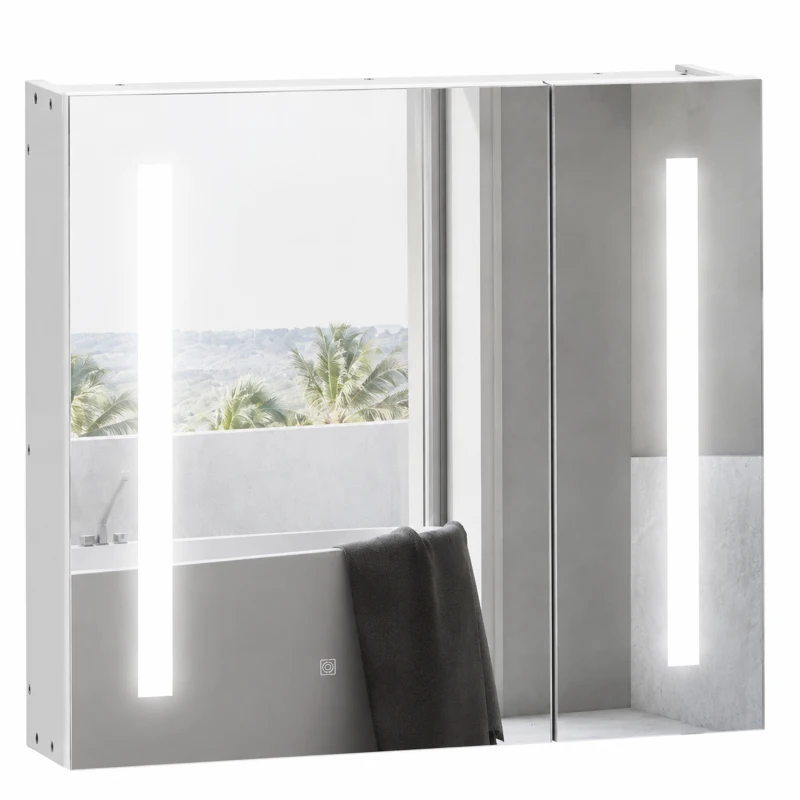 kleankin Armoire murale miroir lumineux LED salle de bain 2 portes avec 3 niveaux 70 x 15 x 65 cm blanc