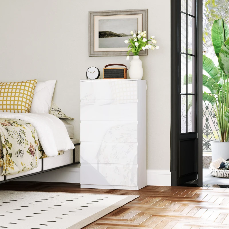 HOMCOM Cómoda con 5 Cajones Cajonera de Estilo Moderno para Dormitorio Entrada Salón 55x33x100 cm Blanco Brillante