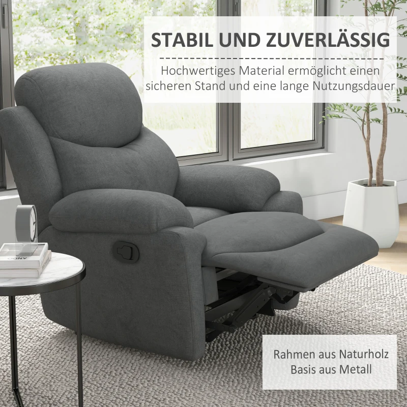 HOMCOM Relaxstoel, TV-stoel met ligfunctie en stoffen bekleding  Geniet van ultiem comfort met de HOMCOM Relaxstoel Deze TV-stoel is voorzien van een handige ligfunctie en heeft een stijlvolle stoffen bekleding met een lederlook(m-7)