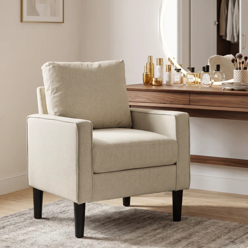 HOMCOM Accent Chair, Removable Pillow Linen Armchair with Comfy Spring Cushion for Living Room, Bedroom, Study, Cream