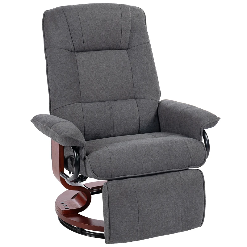HOMCOM Draaibare relaxfauteuil, linnenlook, handmatig verstelbaar, met houten voet, voetensteun, hoge rugleuning, grijs