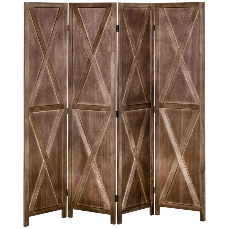 HOMCOM Paravent intérieur 4 panneaux 182 x 170 cm style campagnard chic séparateur de pièce avec croisillons noyer