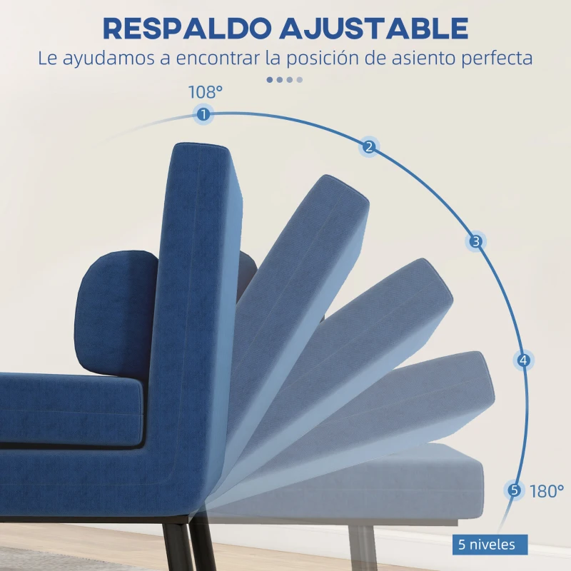 HOMCOM Sofá Cama Individual Plegable con Respaldo Ajustable de 5 Niveles Cojín y Tapizado de Lino Sintético 75x70x75 cm Azul