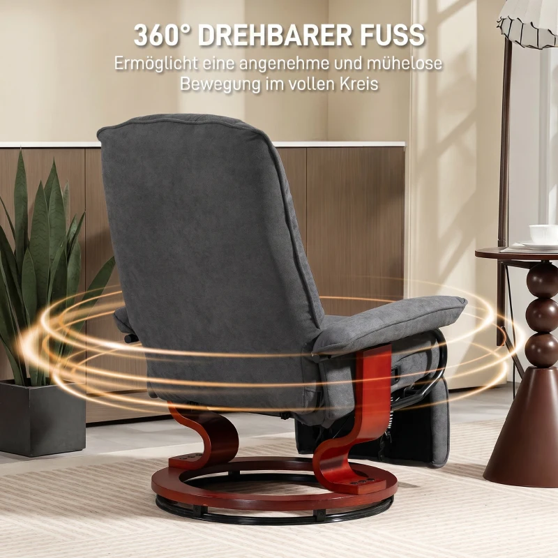 HOMCOM Draaibare relaxfauteuil, linnenlook, handmatig verstelbaar, met houten voet, voetensteun, hoge rugleuning, grijs