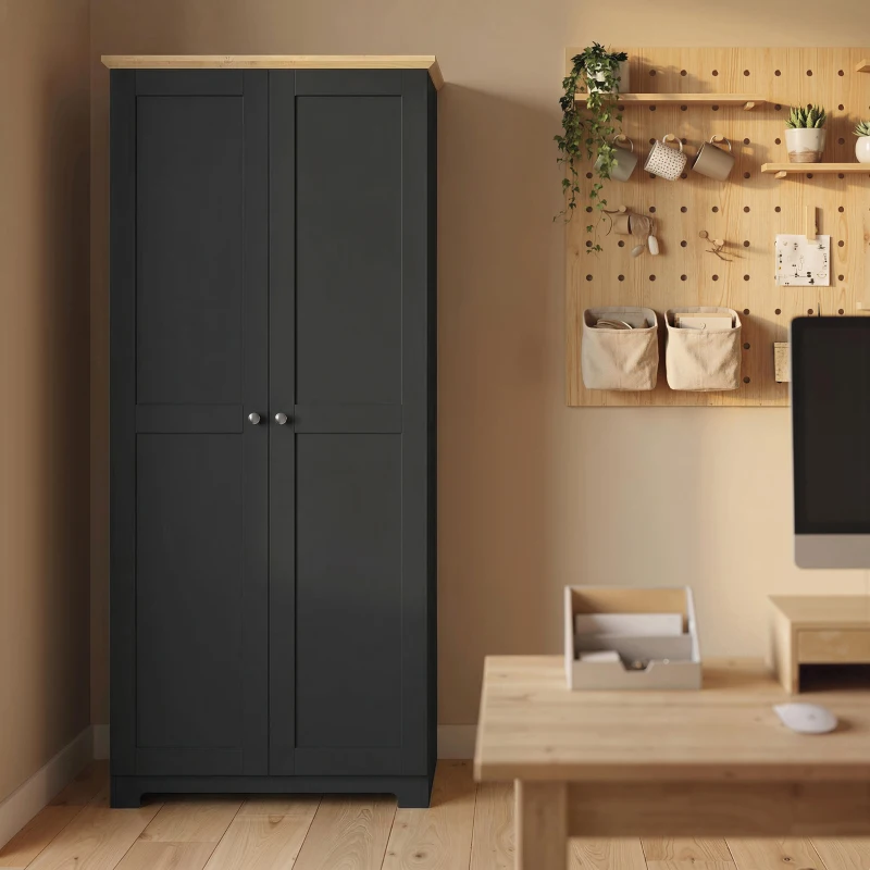 HOMCOM Kitchen Cupboard, 172cm Freestanding Storage Cabinet with Doors and Shelves, Black