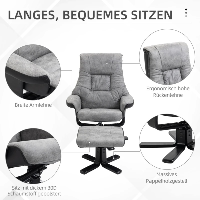 HOMCOM Massage bureaustoel bureaustoel computerstoel, kantelfunctie, lendenverwarming, kantelfunctie, grijs