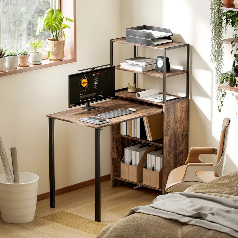 HOMCOM Folding Shelf and Work Table - Brown/Black