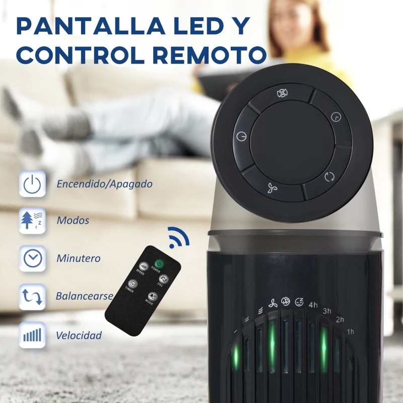 HOMCOM Ventilador de Torre Silencioso con Control Remoto 3 Velocidades 3 Modos Temporizador 10H Oscilación 70° Gris Oscuro