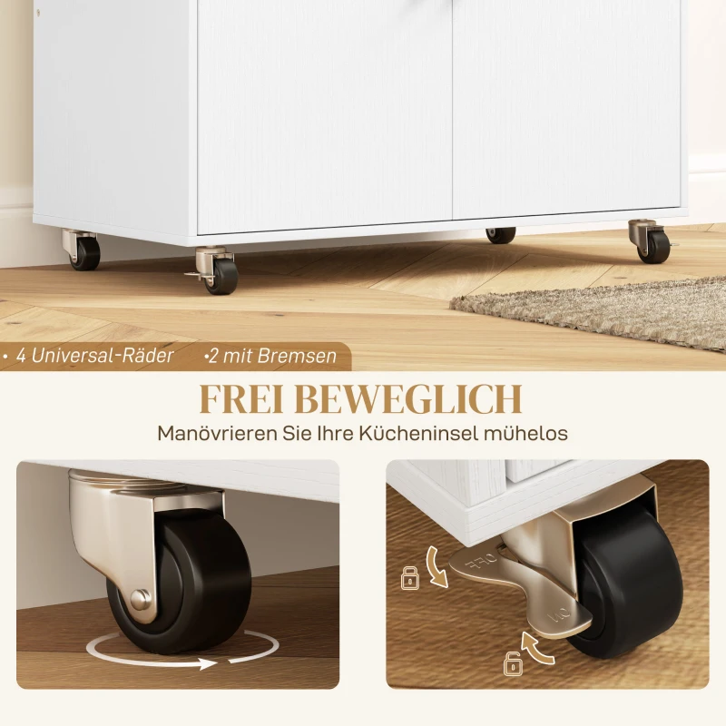 HOMCOM Keukenwagen met lade, kastvak, handdoekhouder, 106 x 42 x 87 cm, Wit/Eiken