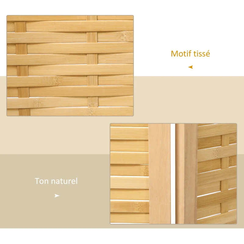 HOMCOM Paravent en bois séparateur de pièce closion de séparation pliable 3 panneaux en bambou 120 x 170 cm naturel clair