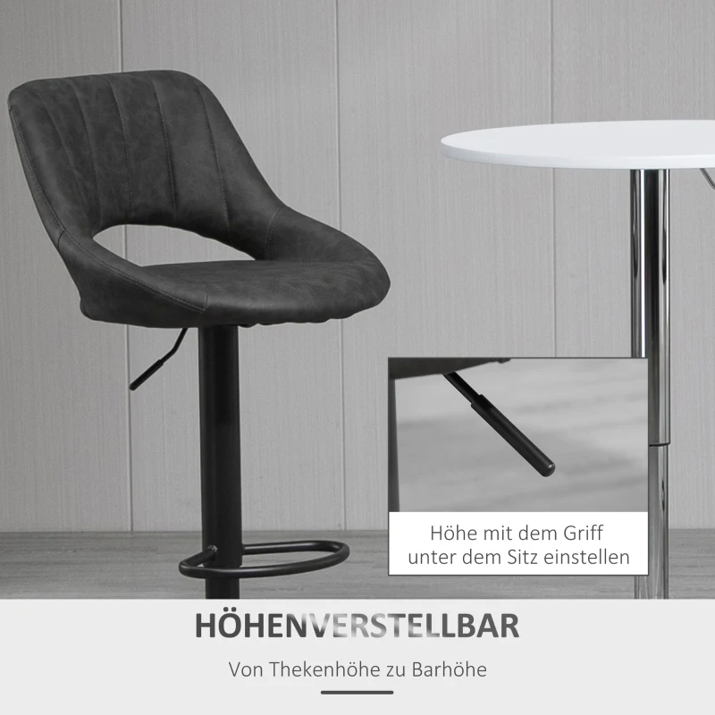 HOMCOM Set van 2 barkrukken, met een lederlook, draaibaar, verstelbaar in hoogte, met een voetensteun, metalen frame, afmetingen in de kleur grijs