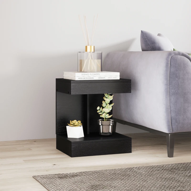 HOMCOM Nachtkastje, Bijzettafel met Lade en Open Opbergruimte, Modern Sofa Tafel met Schap voor Verschillende Ruimtes, Zwart