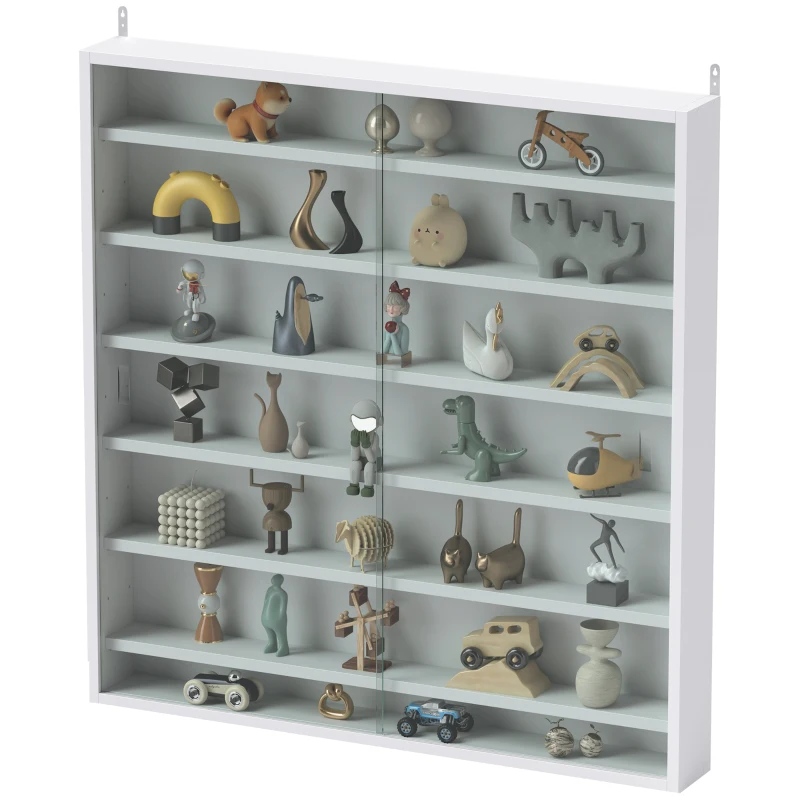 HOMCOM Vitrina de Pared de Madera con Estantes Ajustables y 2 Puertas Correderas de Cristal 80x9,5x83 cm Blanco