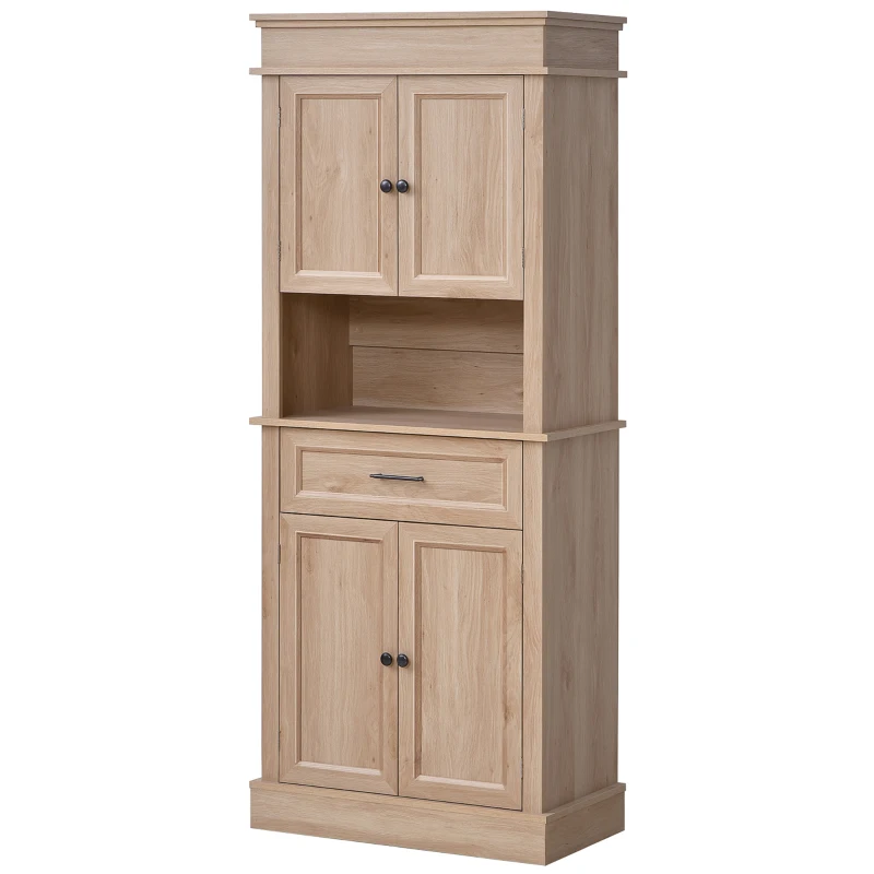 HOMCOM Buffet de cuisine armoire de cuisine multi-rangements 2 placards 2 portes tiroir niche MDF panneaux particules E1 chêne clair
