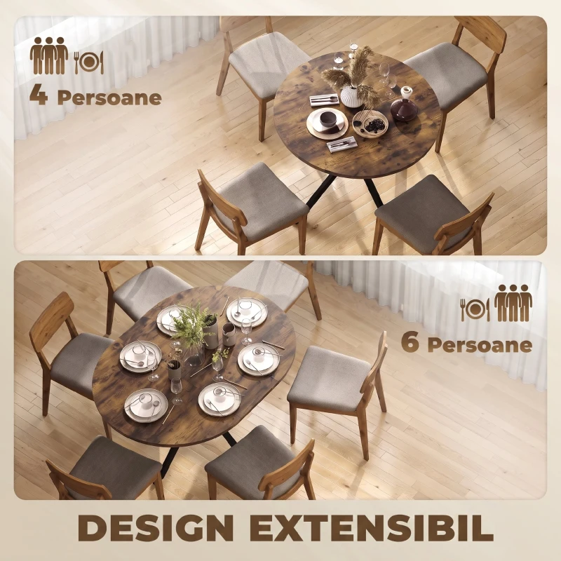 HOMCOM Masă de Sufragerie Extensibilă pentru 4-6 Persoane, 100-135cm, Maro Rustic
