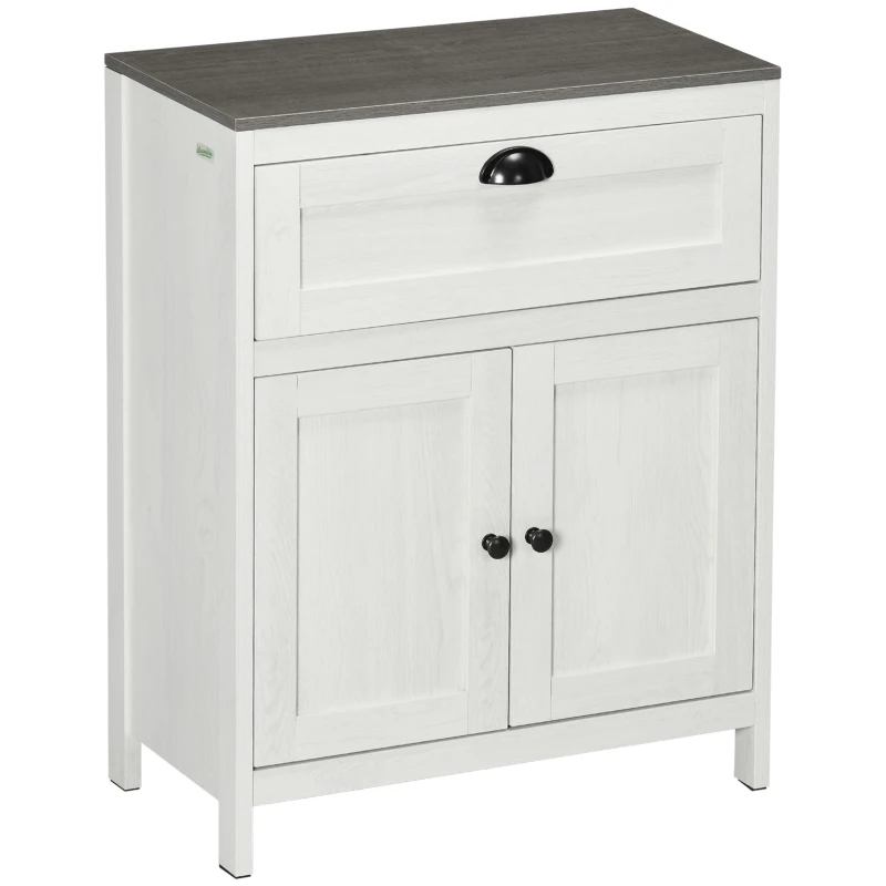 kleankin Bathroom Floor Cabinet, Freestanding Storage Cupboard with Drawer, Double Door Cabinet and Adjustable Shelf, White