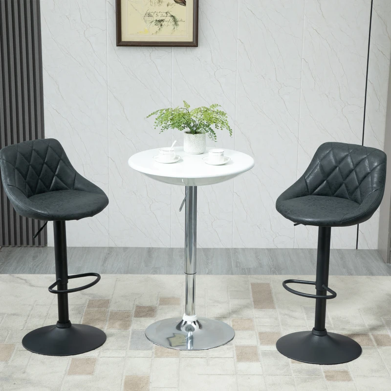 HOMCOM Table de Bar Ronde Mange-Debout Bistro pivotant Hauteur réglable 76-97cm piètement Acier métal chromé Plateau ABS Blanc