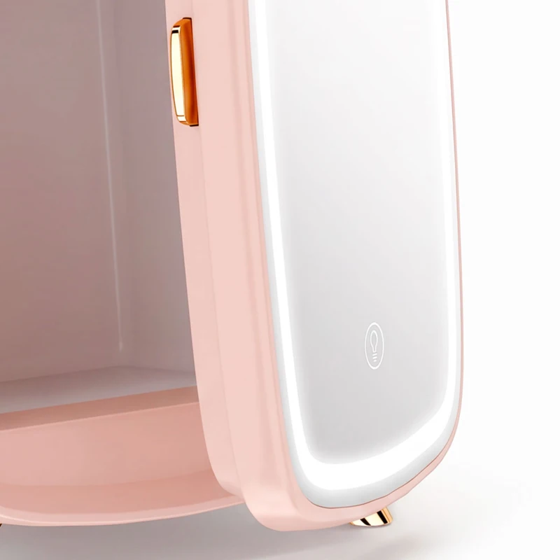 HOMCOM Nevera para Cosméticos Pequeña con 6L Capacidad con Puerta con Espejo y Luces LED Ajustables 24,3x19,4x35,6 cm Rosa