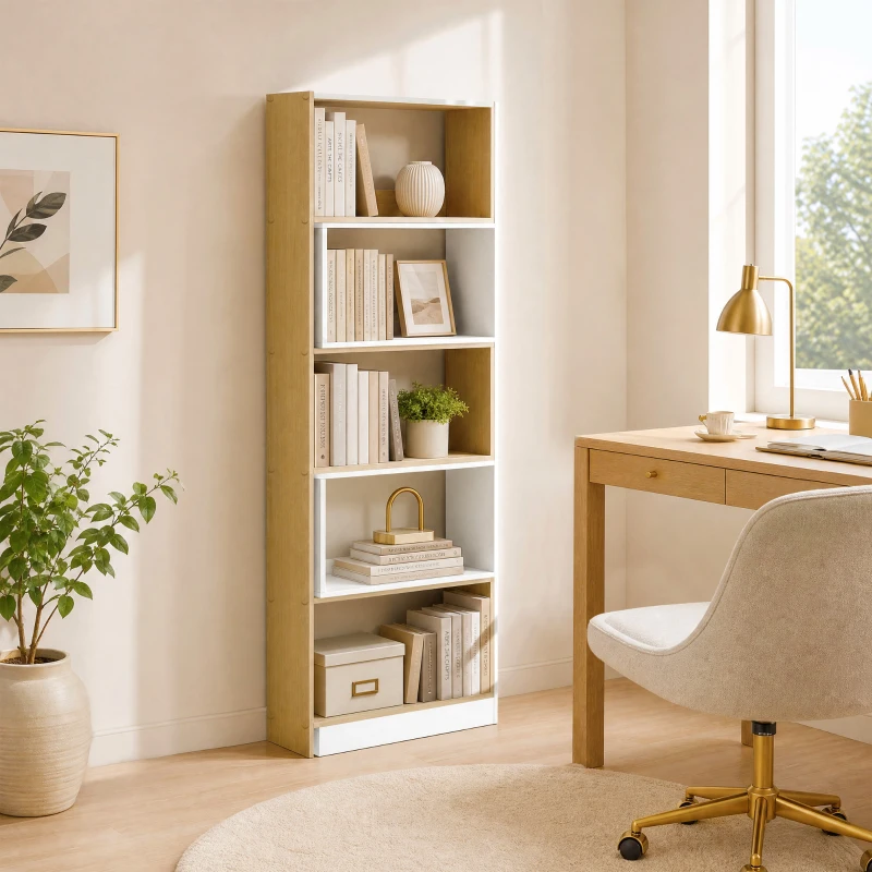 HOMCOM Bibliothèque d'angle rotative 350° à 5 niveaux, étagère de rangement extensible en forme L, 60-111x24x164cm, chêne