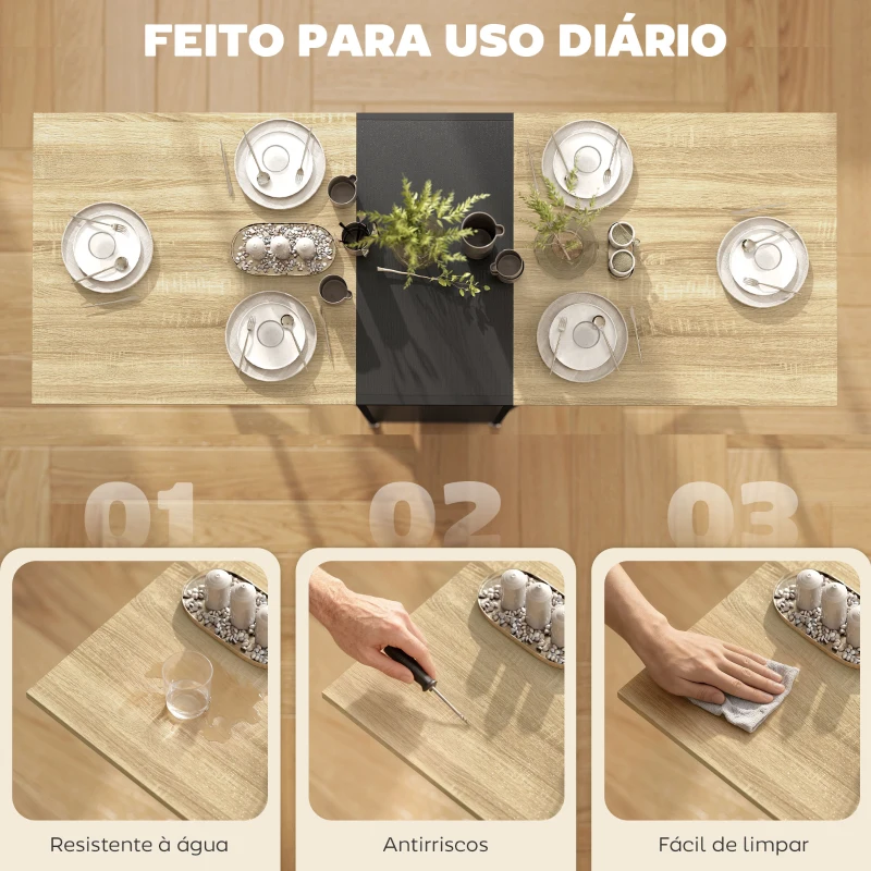 HOMCOM Mesa de Cozinha Dobrável com Arrumação Mesa de Refeição Compacta com 4 Prateleiras 169x60x75 cm Madeira e Preto