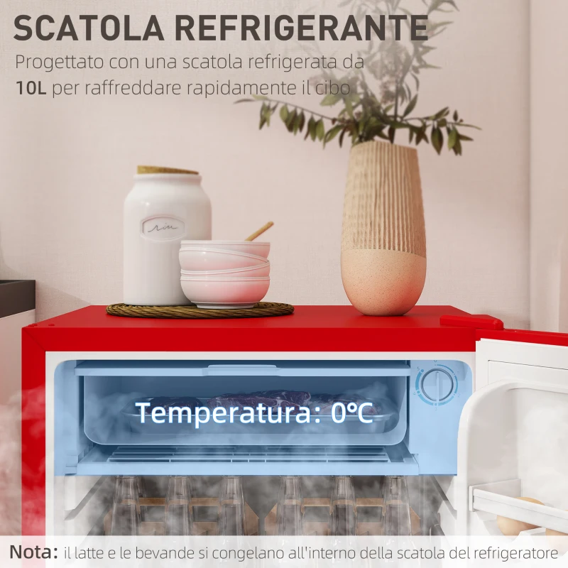 HOMCOM Frigorifero Piccolo 91L MonoPorta Reversibile con Congelatore e Temperatura Regolabile, Rosso