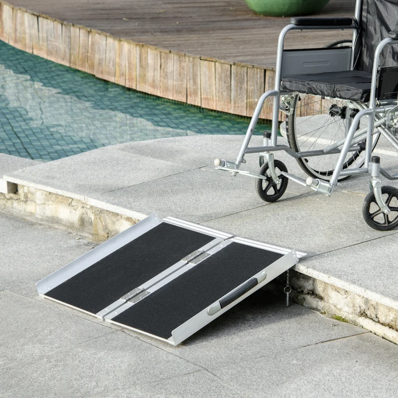HOMCOM Rampe de Fauteuil Roulant Rampe de Chargement Rampe d'accès antidérapante Pliable avec Bordures de sécurité alu. Noir
