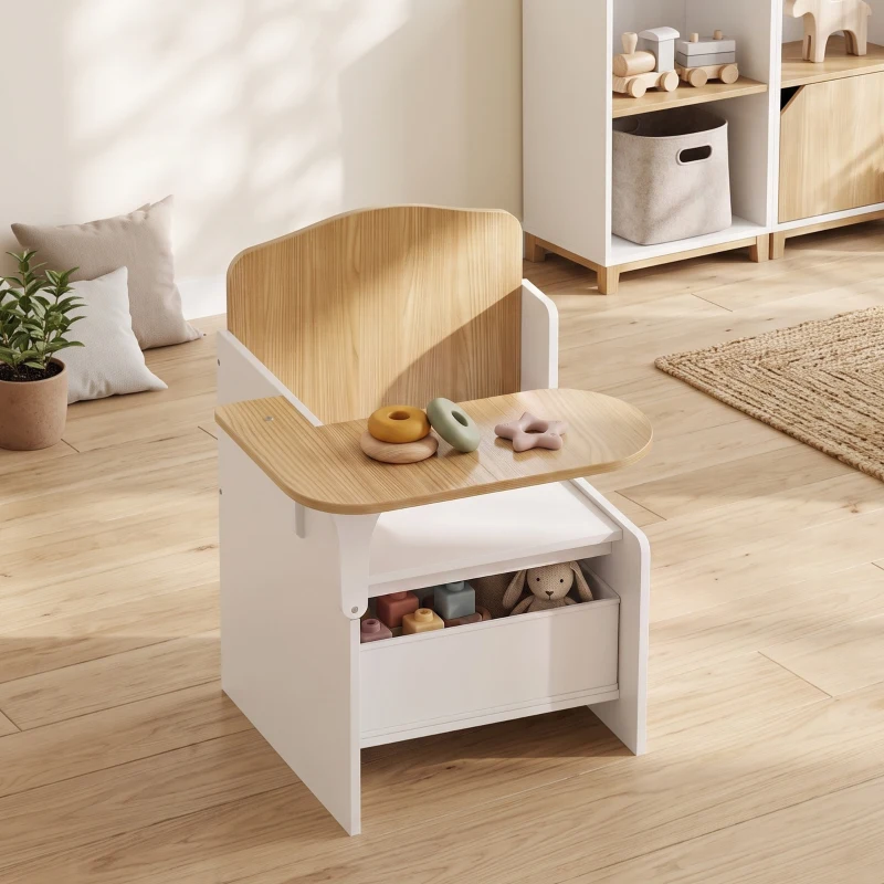 AIYAPLAY Set Tavolo e Sedia per Bambini 3-5 Anni in Legno MDF con Motivi a Cuore, Contenitore Integrato, Bianco