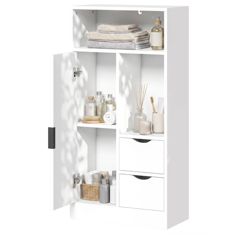 HOMCOM Armario de Baño con 2 Cajones Compartimento Abierto y Estantes Ajustables para Espacio Pequeño 50x25x100 cm Blanco