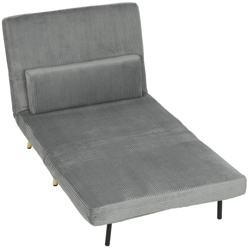 HOMCOM Poltrona-cama 3 em 1 Poltrona Desdobrável em Veludo Cotelê com Função de Cama e Encosto Ajustável Almofada Cinza Escuro
