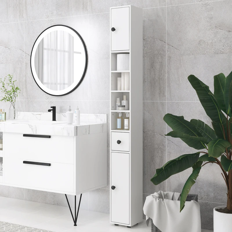 kleankin Badkamerkast, 4 planken, lade, spaanplaat, slank ontwerp, Wit