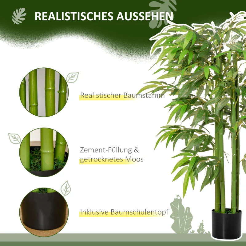 HOMCOM Kunstmatige Bamboeplant, Plastic in Pot, 780 Bladeren, Realistisch Uiterlijk, Weinig Onderhoud, 140 cm, Groen