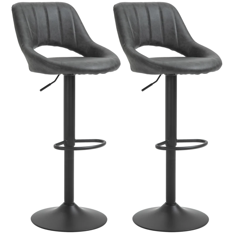 HOMCOM Set van 2 barkrukken, met een lederlook, draaibaar, verstelbaar in hoogte, met een voetensteun, metalen frame, afmetingen in de kleur grijs