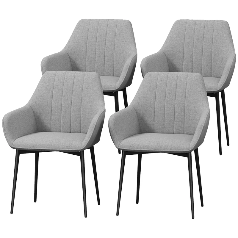 HOMCOM Dining Chairs Set of 4, Upholstered Linen Fabric Kitchen Chairs with Metal Legs for Living Room Dining Room, Light Grey