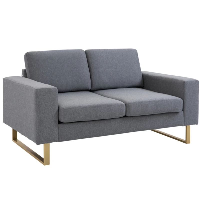 HOMCOM 2-zitsbank stoffen bank hoekbank gestoffeerde bank zitmeubelen kussens armsteun hout metaal lichtgrijs 160 x 82 x 78 cm