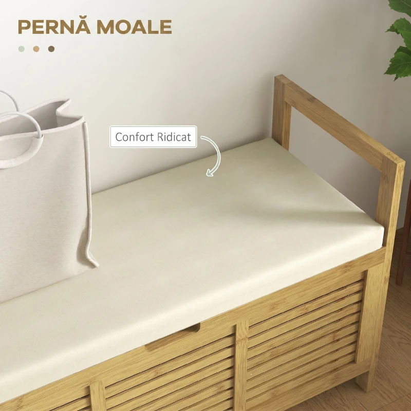 HOMCOM Bancă Pantofar cu Lamele pentru Hol, Design Rabatabil, din Lemn de Bambus, 100x40x60 cm
