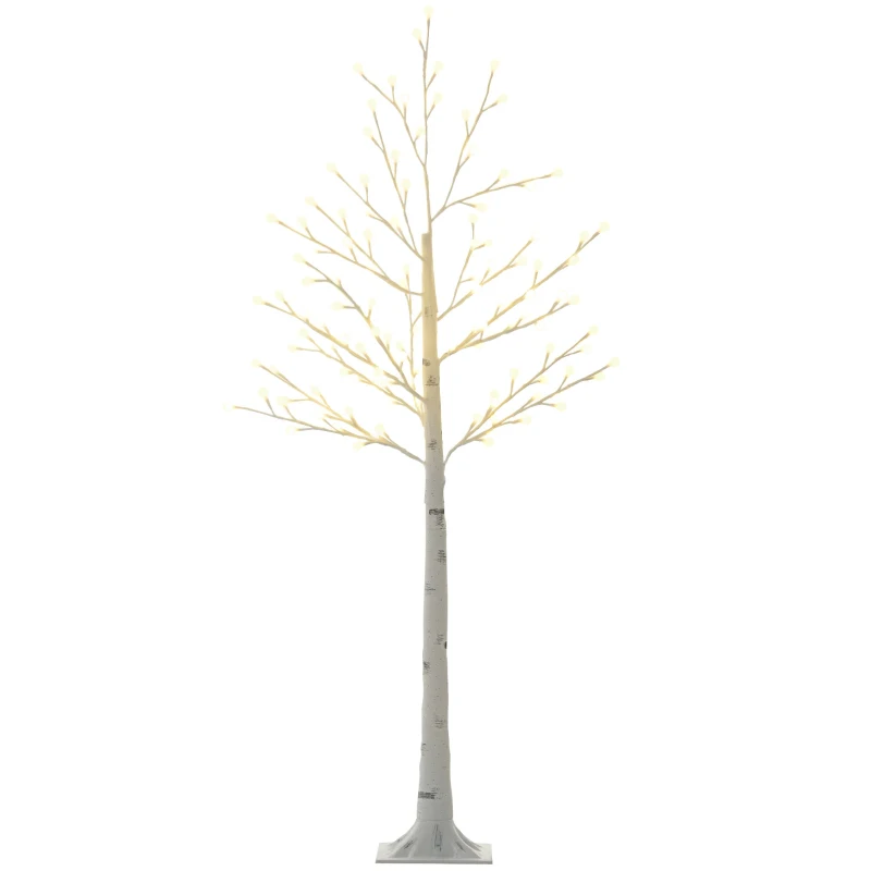 HOMCOM Kunstberk met 120 LED-lampjes, 3 lichtstanden, opvouwbare takken, IP44, 150 cm, wit